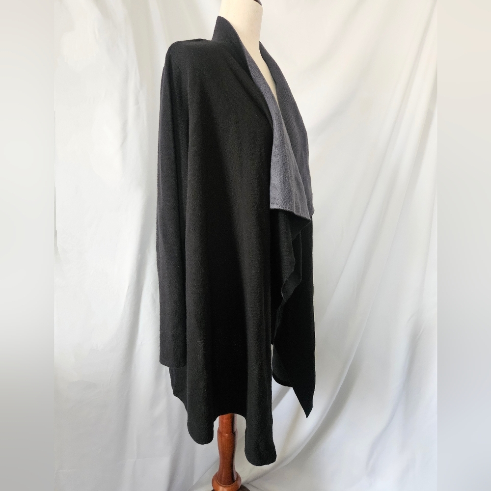 CATHERINES Black Cardigan w/ Black & Grey Open Front Drape - Picture 2 of 4